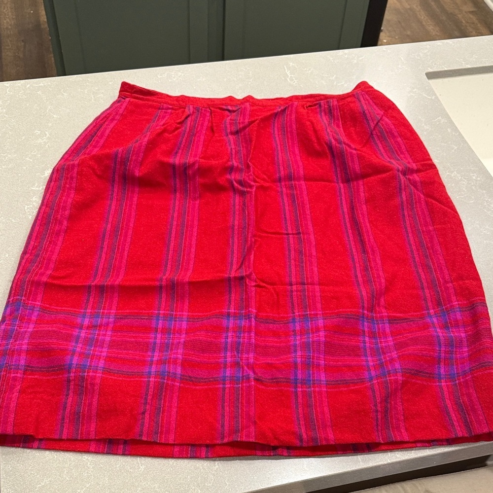 Pendleton Red Plaid Midi Skirt with Pink and Blue Accents